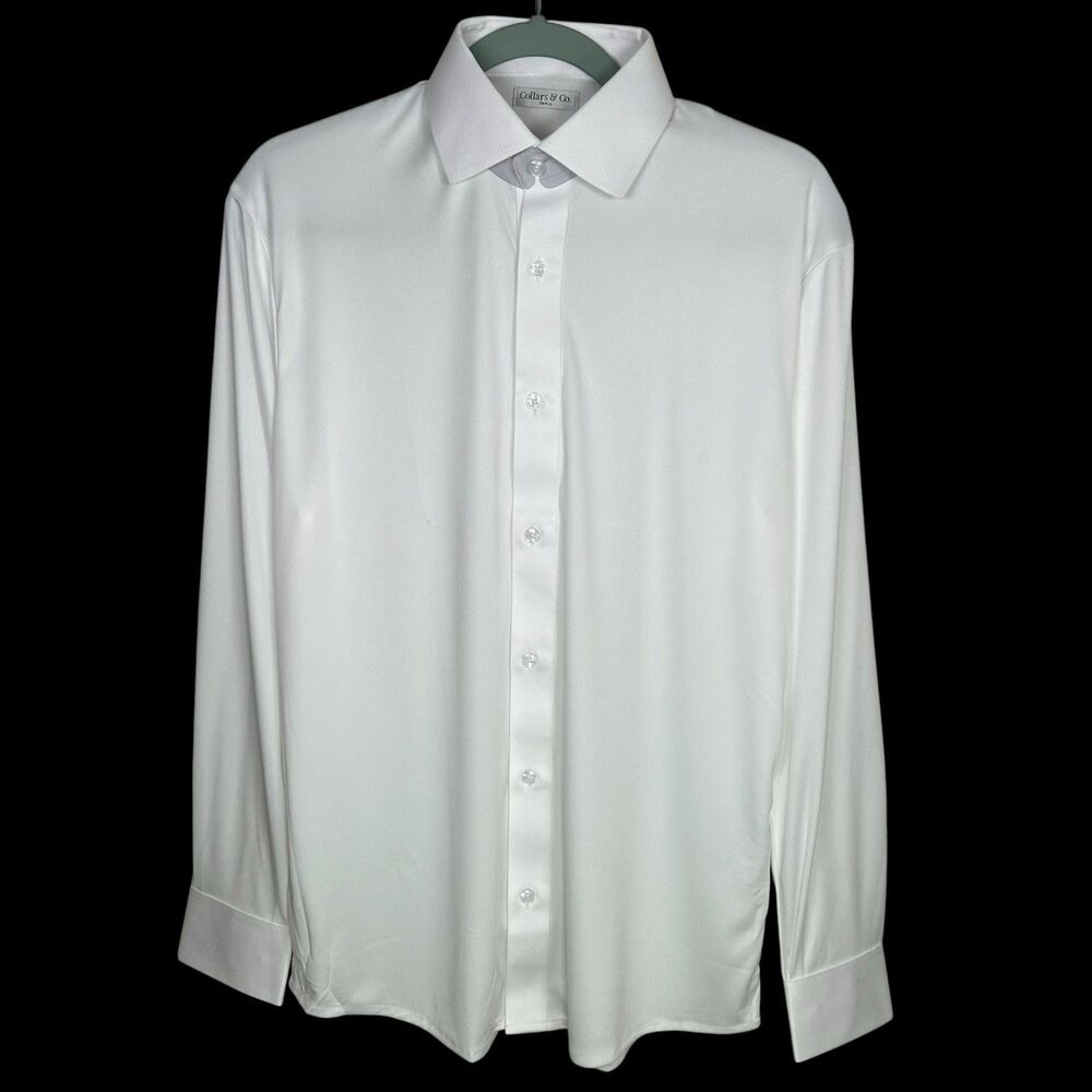 Collars & Co Polo Shirt Mens Small White Quattro Long Sleeve Button Up Office